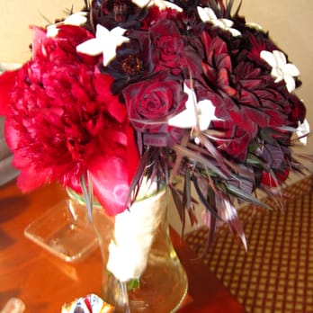 Petal Town Flowers - The Bride's Bouquet - mix of deep red flowers and white stephanotis - Florists Near Me