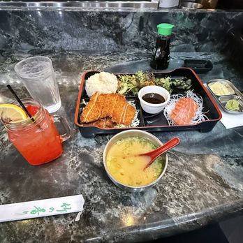 Sushi Rosa - bento with chicken katsu and sake sushi with a raspberry lemonade - Sushi Bars Near Me - Santa Rosa, California Sushi Rosa - bento with chicken katsu and sake sushi with a raspberry lemonade - Sushi Bars Near Me - Santa Rosa, California