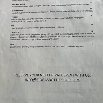 Fiora’s Bottle Shop - Regular menu - Wine Bars Near Me - Houston, Texas