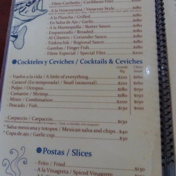 Pelícanos - Menu - Seafood Near Me - Puerto Morelos, ROO Pelícanos - Menu - Seafood Near Me - Puerto Morelos, ROO
