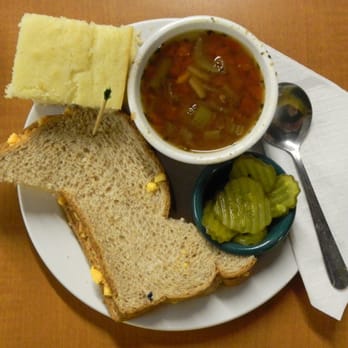 Caffeine Addicts - Soup and a pimento cheese sandwich make a perfect lunch! The cornbread and dill pickles were a nice touch! - Desserts Near Me - Ringgold, Georgia Caffeine Addicts - Soup and a pimento cheese sandwich make a perfect lunch! The cornbread and dill pickles were a nice touch! - Desserts Near Me - Ringgold, Georgia
