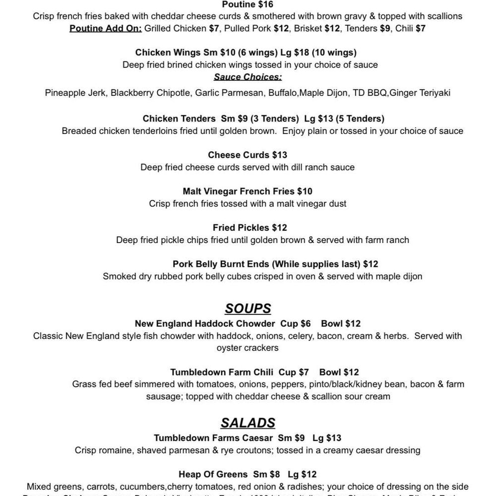 Tumbledown Farm to Fork - Menu 6.15.25 - American Near Me - Wakefield, New Hampshire Tumbledown Farm to Fork - Menu 6.15.25 - American Near Me - Wakefield, New Hampshire