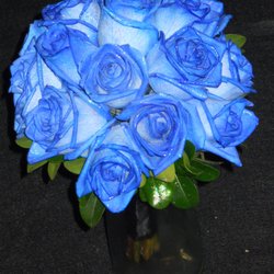 Opal's Artistry in Flowers & Balloons - Blue Roses Bridal Bouquet, handtied bouqet, custom designed to suit each bride.