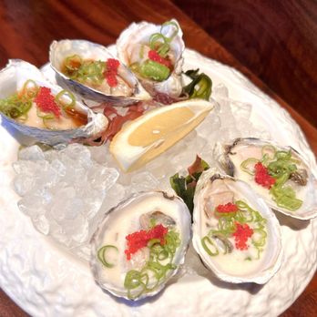 Kaiyo Restaurant - 1/2 dozen Oysters with leche de Tigre and ponzu sauce. - Sushi Bars Near Me - San Francisco, California Kaiyo Restaurant - 1/2 dozen Oysters with leche de Tigre and ponzu sauce. - Sushi Bars Near Me - San Francisco, California