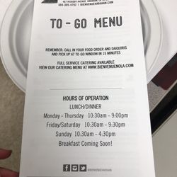 Bienvenue - To go menu.