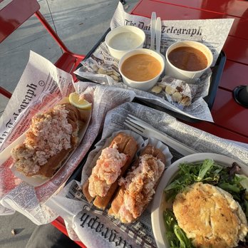 Lobster West - Soup sampler, boss crab roll, crab cake ,duo combo rolls lobster/crab - Seafood Near Me - Coronado, California Lobster West - Soup sampler, boss crab roll, crab cake ,duo combo rolls lobster/crab - Seafood Near Me - Coronado, California
