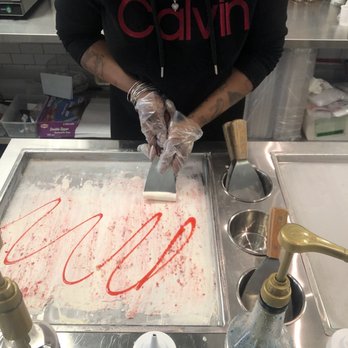 IScream Ice Cream Rolls - Strawberry cheesecake being rolled - Desserts Near Me - Atlanta, Georgia IScream Ice Cream Rolls - Strawberry cheesecake being rolled - Desserts Near Me - Atlanta, Georgia