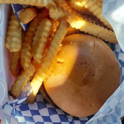 H & J Hamburgers - Cheeseburger basket combo which includes fries and a drink.