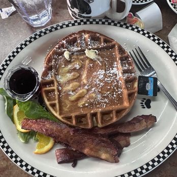 Black Bear Diner Mesquite - Sweet Cream Waffle (850 cals.) with crispy bacon - Diners Near Me - Mesquite, Texas Black Bear Diner Mesquite - Sweet Cream Waffle (850 cals.) with crispy bacon - Diners Near Me - Mesquite, Texas