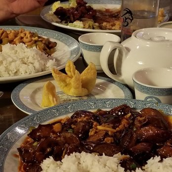 China Cottage - My spicy eggplant dish in front, some crab rangoon, Bob's cashew chicken, and General Tso's Chicken. BIG lunch portions!! - Chinese Near Me - Dayton, Ohio China Cottage - My spicy eggplant dish in front, some crab rangoon, Bob's cashew chicken, and General Tso's Chicken. BIG lunch portions!! - Chinese Near Me - Dayton, Ohio