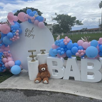 Funfetti Party Rentals - Gender Reveal Balloon Setup with baby table and teddy bear. - Party Equipment Rentals Near Me - Margate, Florida Funfetti Party Rentals - Gender Reveal Balloon Setup with baby table and teddy bear. - Party Equipment Rentals Near Me - Margate, Florida