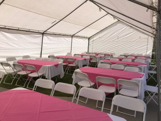 Tables, Chairs and Canopies - Tables are available in rectangular and round. Chairs come in white. Table & chair clothes also available. Tables, Chairs and Canopies - Tables are available in rectangular and round. Chairs come in white. Table & chair clothes also available.