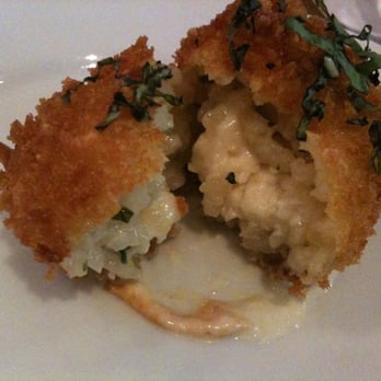 Fire Works Pizza - Inside of risotto fritter-see bacon and bluecheese? - Pizza Near Me - Arlington, Virginia Fire Works Pizza - Inside of risotto fritter-see bacon and bluecheese? - Pizza Near Me - Arlington, Virginia