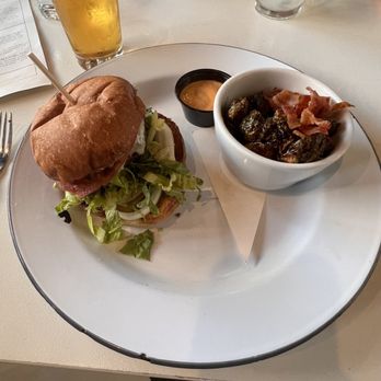 Field Brewing - Field Burger (Field sauce on side) with side of Brussel Brussels Sprouts - Brewpubs Near Me - Westfield, Indiana Field Brewing - Field Burger (Field sauce on side) with side of Brussel Brussels Sprouts - Brewpubs Near Me - Westfield, Indiana