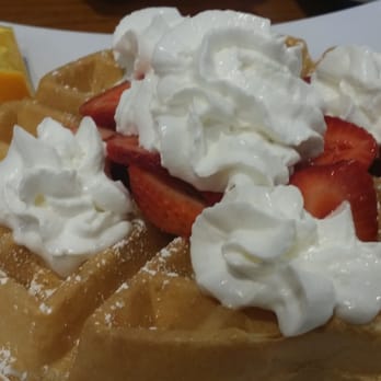 Honey's Bistro - Belgian waffle deluxe with strawberries and whipped cream - Breakfast & Brunch Near Me - Encinitas, California
