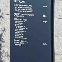 Vantage Eye Center - Ryan Ranch - Image of the back entrance to Upper Ragsdale B Building. Close up of doctor listing.