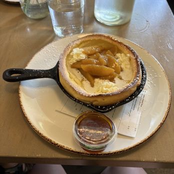 Pennyroyal Cafe & Provisions - Soufflé pancake with peaches (served EXTREMELY hot) - Breakfast & Brunch Near Me - Saugatuck, Michigan Pennyroyal Cafe & Provisions - Soufflé pancake with peaches (served EXTREMELY hot) - Breakfast & Brunch Near Me - Saugatuck, Michigan