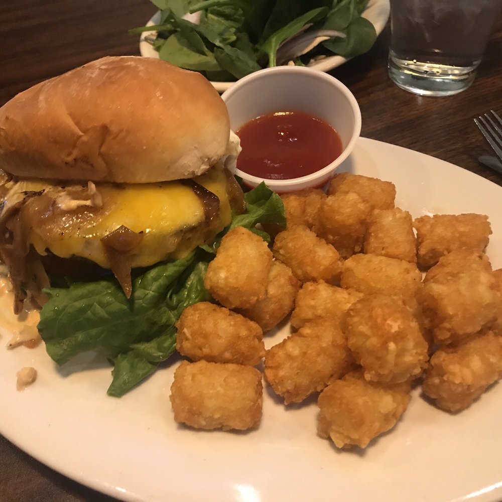 Terry's Kitchen - Burger with cheddar cheese and fried egg. Side of tots - Comfort Food Near Me - Bellevue, Washington Terry's Kitchen - Burger with cheddar cheese and fried egg. Side of tots - Comfort Food Near Me - Bellevue, Washington