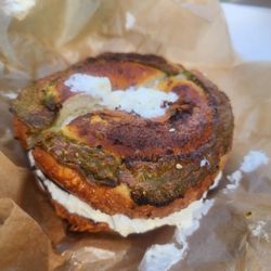 Steve's Bagels - Jalapeño Cheddar with a hearty shmear of cream cheese