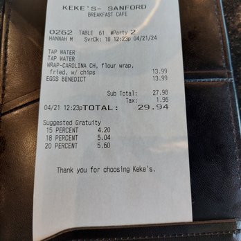 Keke's Breakfast Cafe - Our bill - Breakfast & Brunch Near Me - Sanford, Florida Keke's Breakfast Cafe - Our bill - Breakfast & Brunch Near Me - Sanford, Florida