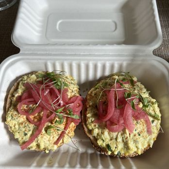 Isaac's Bagels - Egg salad on an everything bagel - Bagels Near Me - Durham, North Carolina