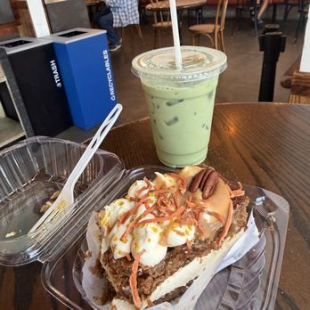 Nutmeg Bakery & Cafe - Gluten free Carrot cake and iced matcha - Breakfast & Brunch Near Me - San Diego, California