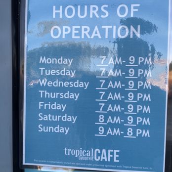 Tropical Smoothie Cafe - Hours of operation. - Juice Bars & Smoothies Near Me - Roswell, Georgia Tropical Smoothie Cafe - Hours of operation. - Juice Bars & Smoothies Near Me - Roswell, Georgia