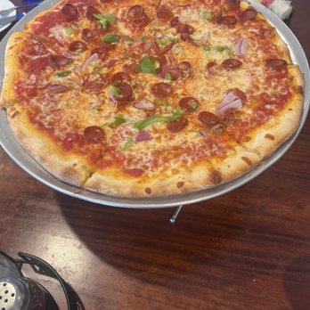 Randazzo's Trattoria - Large ny style pizza with pepperoni, bell peppers, and red onion. - Bars Near Me - Middletown, Delaware