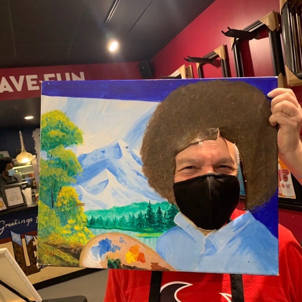 Pinot's Palette - Our instructor was fun from the beginning to the end and she put this frame on my husband's face to take this pic - Art Classes Near Me - Lexington, Kentucky Pinot's Palette - Our instructor was fun from the beginning to the end and she put this frame on my husband's face to take this pic - Art Classes Near Me - Lexington, Kentucky