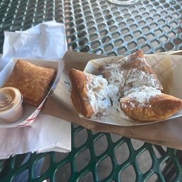 Crab beignet and praline beignets