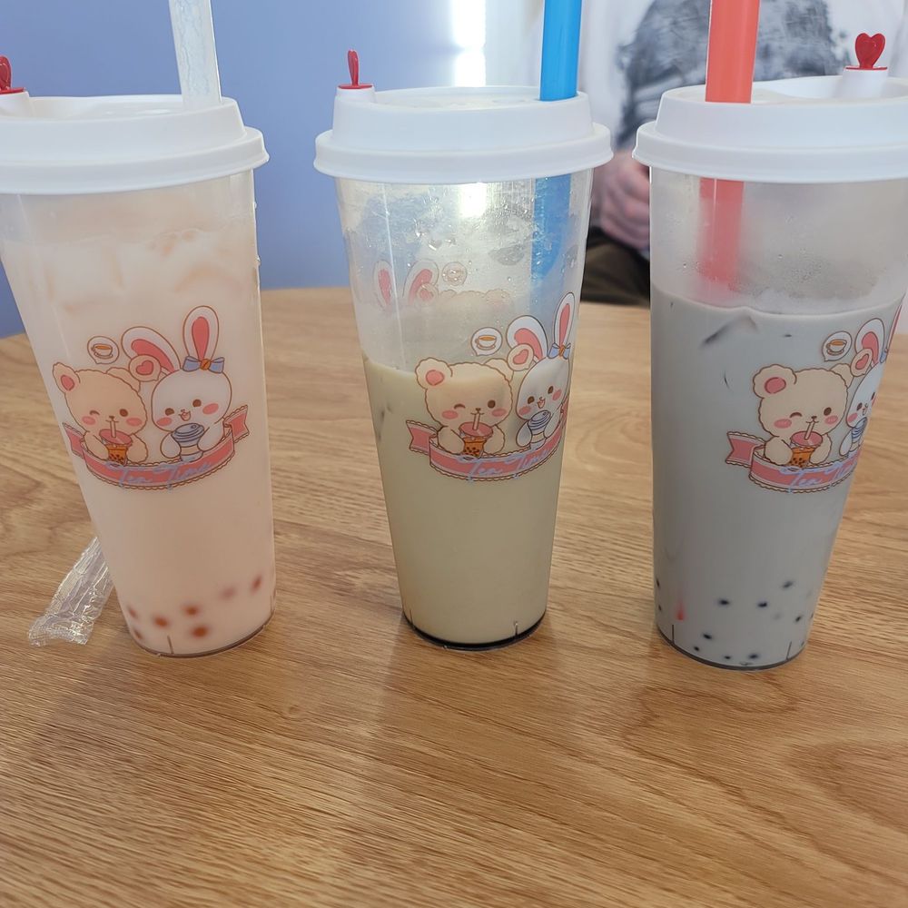 Tea Time - White peach with peach Boba, matcha brown sugar tea, and sesame tea with crystal Boba. - Coffee & Tea Near Me - Elgin, Illinois