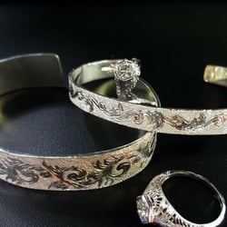 Jewelers Bench - Handmade and hand engraved one of a kind pieces.
