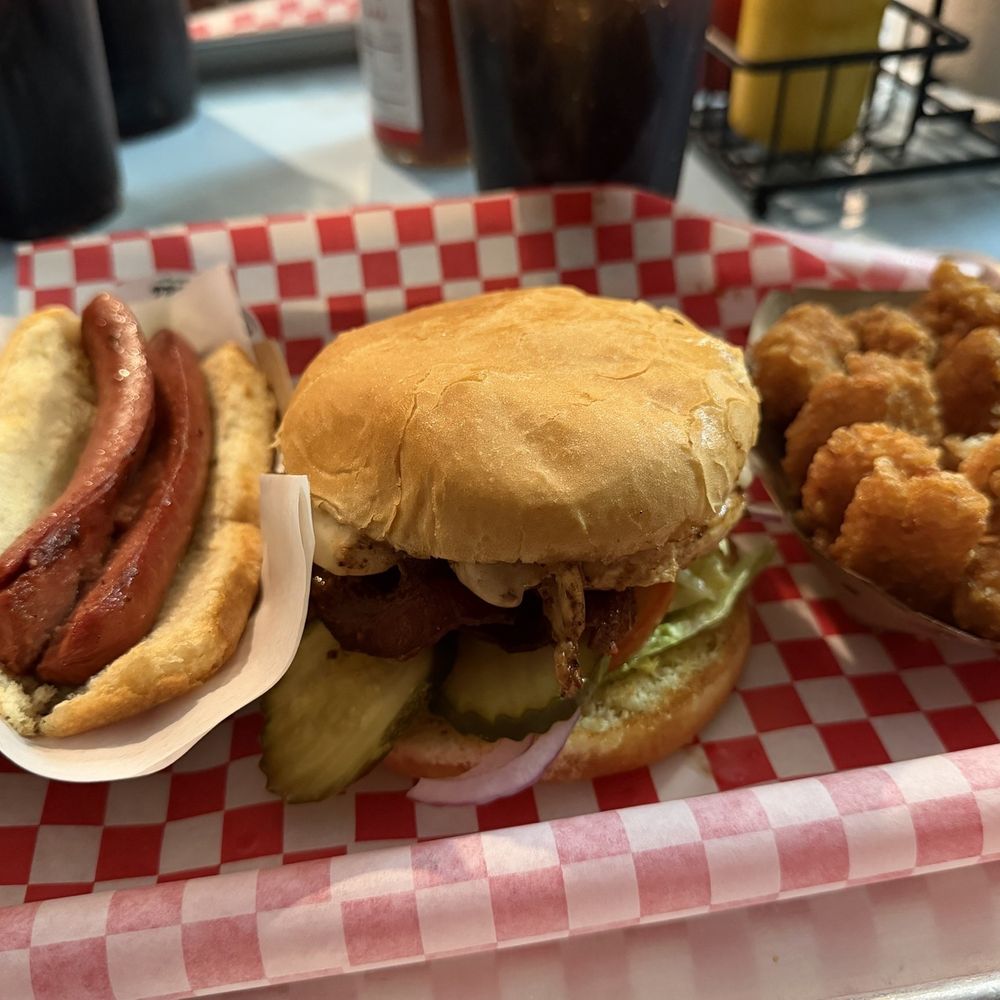Dad Jokes Cheesyburger - Chicken Sammy Combo with a side hot dog - Burgers Near Me - Frisco, Texas Dad Jokes Cheesyburger - Chicken Sammy Combo with a side hot dog - Burgers Near Me - Frisco, Texas
