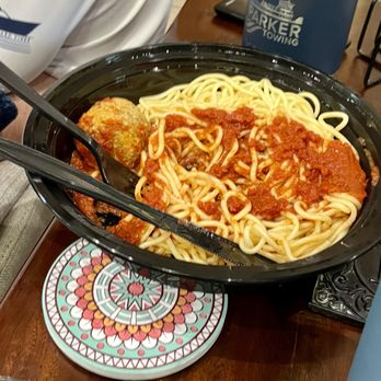 Spazio Ristorante - Spaghetti with meatballs- not nearly enough sauce - Italian Near Me - Oklahoma City, Oklahoma Spazio Ristorante - Spaghetti with meatballs- not nearly enough sauce - Italian Near Me - Oklahoma City, Oklahoma