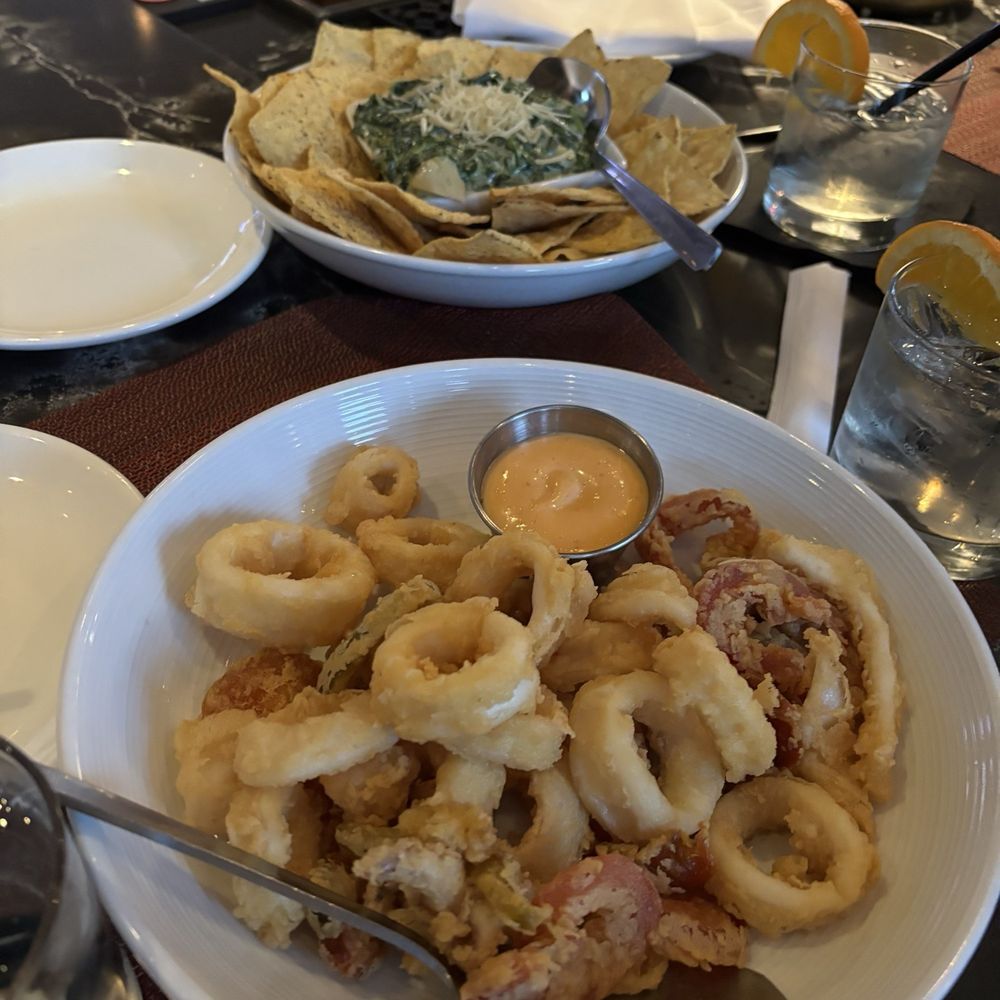 The Halston - 3/4/25 fried calamari and spinach dip with pineapple fusions - American Near Me - Melville, New York The Halston - 3/4/25 fried calamari and spinach dip with pineapple fusions - American Near Me - Melville, New York