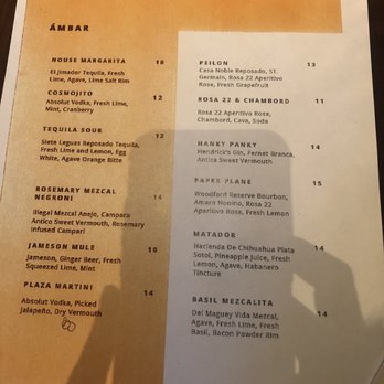 Ambar - Drink menu - Mexican Near Me - El Paso, Texas