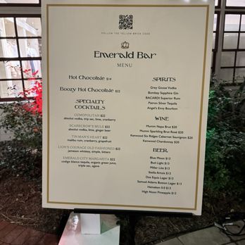 Hotel del Coronado, Curio Collection by Hilton - Menu for Emerald Bar in the Courtyard - Coronado, CA