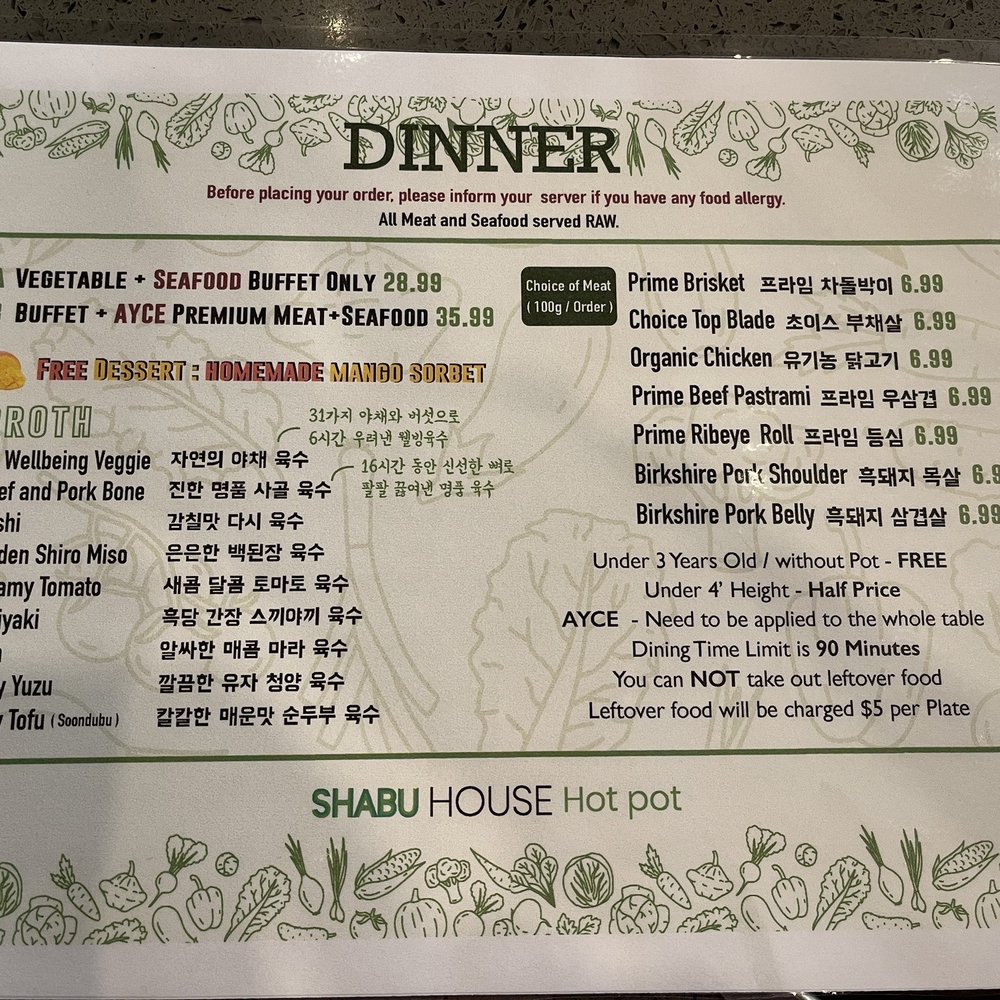 Shabu House - Dinner menu and the options available. - Hot Pot Near Me - Fort Lee, New Jersey Shabu House - Dinner menu and the options available. - Hot Pot Near Me - Fort Lee, New Jersey