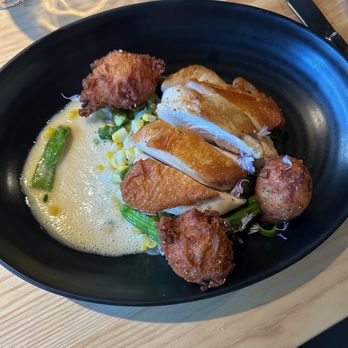 Stone Cellar Bistro - Roasted chicken with hush puppies - New American Near Me - Arvada, Colorado