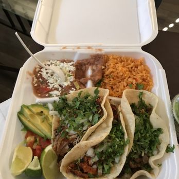Taqueria Don Pedro - 3 taco combo- al pastor, carnitas y asada con arroz y frioles  Trying this place out - Mexican Near Me - Corona, California