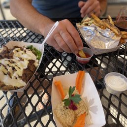 Choban salad, side of hummus, chicken doner wrap Choban salad, side of hummus, chicken doner wrap