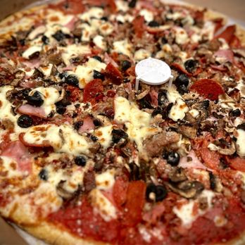 Blue Line Pizza - Large Chicago chopped with black olives, extra pepperoni, extra cheese, sausage, Canadian bacon - Pizza Near Me - Mountain View, California Blue Line Pizza - Large Chicago chopped with black olives, extra pepperoni, extra cheese, sausage, Canadian bacon - Pizza Near Me - Mountain View, California