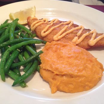 Lucky 32 Southern Kitchen - Crusted Catfish with sweet potatoes and green beans - New American Near Me - Cary, North Carolina Lucky 32 Southern Kitchen - Crusted Catfish with sweet potatoes and green beans - New American Near Me - Cary, North Carolina