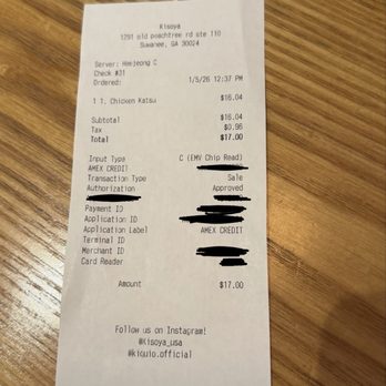 Kisoya - Receipt - Japanese Near Me - Suwanee, Georgia
