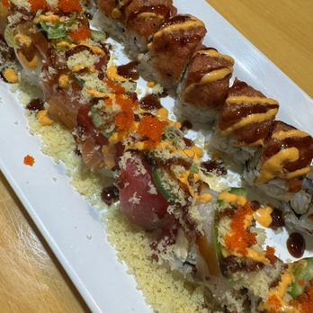 Sushiya Japanese Restaurant - Kamikaze Roll (top) and War Eagle Roll (bottom) - Sushi Bars Near Me - Auburn, Alabama Sushiya Japanese Restaurant - Kamikaze Roll (top) and War Eagle Roll (bottom) - Sushi Bars Near Me - Auburn, Alabama