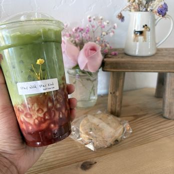 Earth Tone Cafe - Strawberry matcha and chocolate chip cookie - Cafes Near Me - San Francisco, California