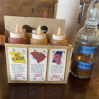 Mission BBQ - BBQ Sauces on the table - Barbeque Near Me - Mason, Ohio