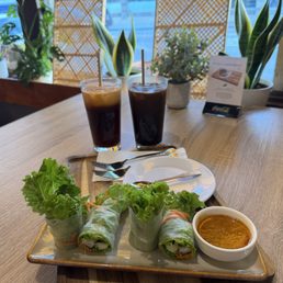 Shrimp Spring Rolls, Thai Milk Tea, and Thai Coffee Shrimp Spring Rolls, Thai Milk Tea, and Thai Coffee