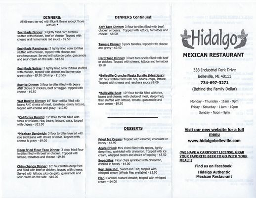 Menu photo 3 Hidalgo Mexican Restaurant Belleville, MI