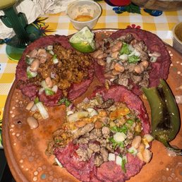 Tacos carne asada and chorizo on homemade tortillas